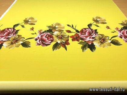Крепдешин купон (1,6м) (н) цветочный орнамент на желтом - итальянские ткани Тессутидея арт. 02-7351