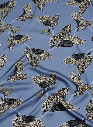 Плательная вискоза (н) черно-белый растительный рисунок на светло-синем - в интернет-магазине тканей Тессутидея арт. 04-1795