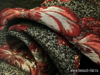 Жаккард купон (1,2м) (н) бордовые цветы на серо-черном - итальянские ткани Тессутидея арт. 03-4980