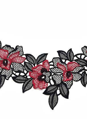 Аппликация макраме (н) черно-красная LA PERLA - в интернет-магазине тканей Тессутидея арт. F-3290