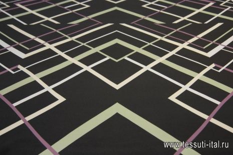 Шелк кади купон (0,92м) (н) крупный геометрический орнамент на черном  - итальянские ткани Тессутидея арт. 10-1076