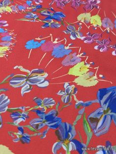 Шелк атлас стрейч (н) цветочный рисунок на красном - итальянские ткани Тессутидея арт. 10-3059