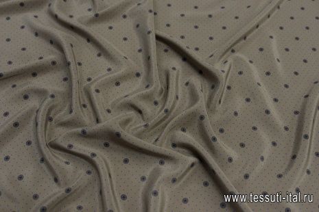 Крепдешин (н) голубой мелкий и стилизованный горох на коричневом - итальянские ткани Тессутидея арт. 10-2461