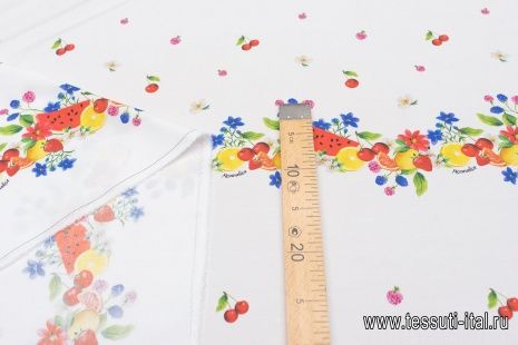 Хлопок бордюры (н) цветы и ягоды на белом - итальянские ткани Тессутидея арт. 01-6913