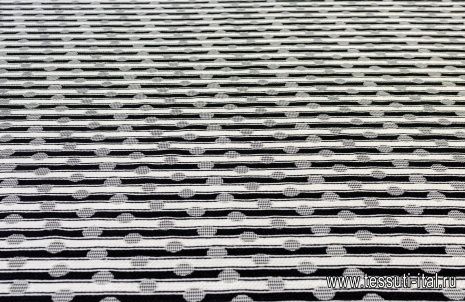 Жаккард (н) черно-белый горох на полоске - итальянские ткани Тессутидея арт. 03-5848