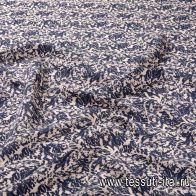 Крепдешин (н) темно-синий орнамент на светло-бежевом - итальянские ткани Тессутидея арт. 10-2712