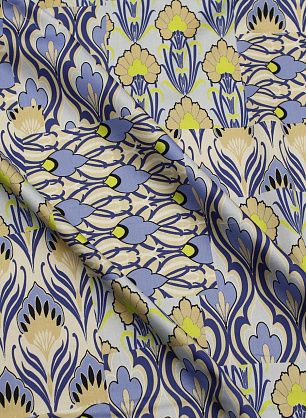Хлопок (н) желто-бежево-голубой цветочный принт печворк - в интернет-магазине тканей Тессутидея арт. 01-7944