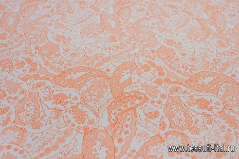Крепдешин (н) оранжевая абстракция на белом - итальянские ткани Тессутидея арт. 10-2487