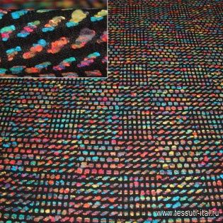 Костюмная шанель (н) крупные разноцветные крапины на черном ш-150см - итальянские ткани Тессутидея арт. 03-3223