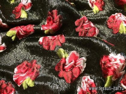 Жаккард с люрексом (н) цветочный орнамент на черном - итальянские ткани Тессутидея арт. 03-5202