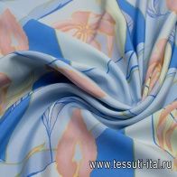 Шелк кади (н) цветочный акварельный орнамент на голубом - итальянские ткани Тессутидея арт. 10-0587