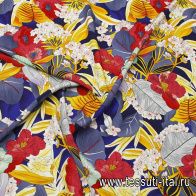 Плательная вискоза (н) яркий цветочный рисунок на темно-синем - итальянские ткани Тессутидея арт. 04-1700