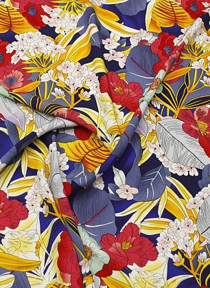 Плательная вискоза (н) яркий цветочный рисунок на темно-синем - в интернет-магазине тканей Тессутидея арт. 04-1700