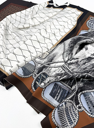 Шелк купон-палантин 210*70см коричнево-серый - итальянские ткани Тессутидея.