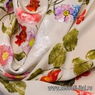 Крепдешин (н) цветочный орнамент на светло серо-бежевом - итальянские ткани Тессутидея арт. 02-8458