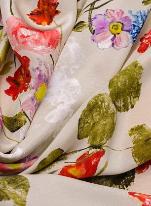 Крепдешин (н) цветочный орнамент на светло серо-бежевом - в интернет-магазине тканей Тессутидея арт. 02-8458