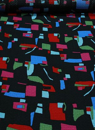 Плательная жаккард (н) яркий геометрический орнамент на черном ш-135см - в интернет-магазине тканей Тессутидея арт. 02-6356