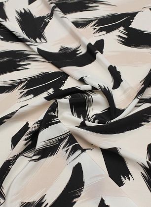 Крепдешин (н) черно-розовая абстракция на белом - в интернет-магазине тканей Тессутидея арт. 10-3538