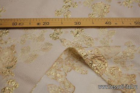 Жаккард матлассе с люрексом (н) золотой цветочный принт на айвори - итальянские ткани Тессутидея арт. 03-6829