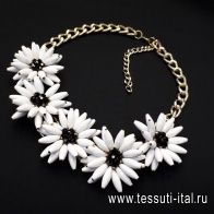 Ожерелье из белых цветов на цепочке - итальянские ткани Тессутидея арт. F-3795