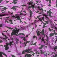 Шелк твил (н) розово-сиренево-черный рисунок - итальянские ткани Тессутидея арт. 10-2895