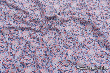 Жаккард стрейч (н) сине-красный принт на белом - итальянские ткани Тессутидея арт. 03-6755
