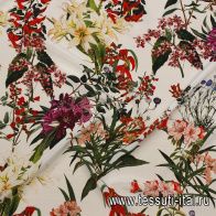 Крепдешин (н) цветочный рисунок на белом - итальянские ткани Тессутидея арт. 10-3841