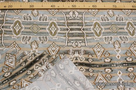 Плательная купра (н) бежево-бирюзовая абстракция - итальянские ткани Тессутидея арт. 04-1660