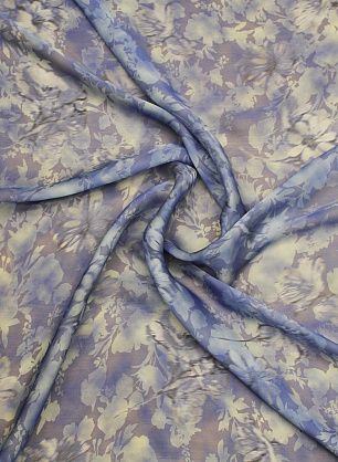 Шифон (н) сине-голубой растительный рисунок на светло-синем - в интернет-магазине тканей Тессутидея арт. 10-3818
