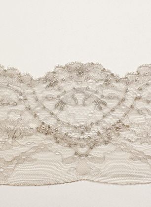 Кружево Solstiss расшитое стеклярусом и пайетками (о) серо-бежевое ш-12см - итальянские ткани Тессутидея 03-7101