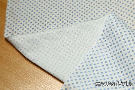 Трикотаж хлопок (н) мелкий голубой орнамент на белом - итальянские ткани Тессутидея арт. 14-1441