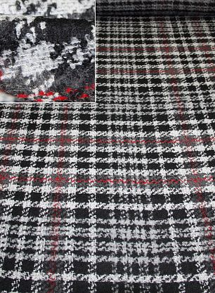 Пальтовая букле стилизованная клетка (н) черно-бело-красная ш-150см - в интернет-магазине тканей Тессутидея арт. 09-1029