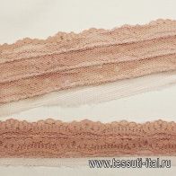 Кружевная бахрома на сетке (о) пыльная роза ш-4см - итальянские ткани Тессутидея арт. 03-7146