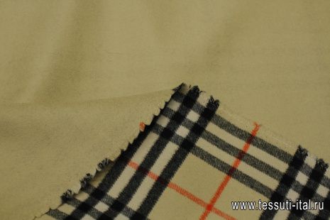 Пальтовая дабл шерсть двухслойная (н) клетка на светло-бежевом - итальянские ткани Тессутидея арт. 09-2137