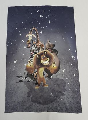 Шелк атлас купон (0,65м) (н) герои из мультика на сером ш- 100см - в интернет-магазине тканей Тессутидея арт. 02-5386