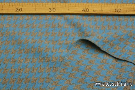 Трикотаж кашемир дабл (н) серо-бирюзовая гусиная лапка - итальянские ткани Тессутидея арт. 15-1130