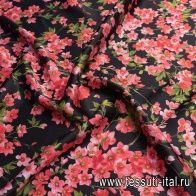 Шелк атлас фактурный (н) яркий цветочный рисунок на черном - итальянские ткани Тессутидея арт. 10-2655