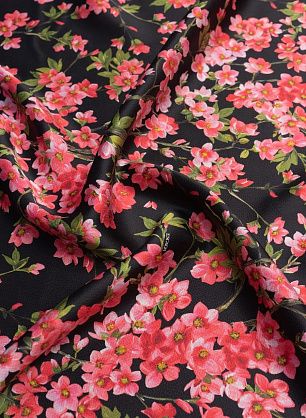 Шелк атлас фактурный (н) яркий цветочный рисунок на черном - в интернет-магазине тканей Тессутидея арт. 10-2655