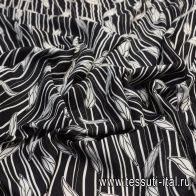 Шелк жаккард (н) черно-белый растительный орнамент в стиле Unihe Segou - итальянские ткани Тессутидея арт. 10-0839