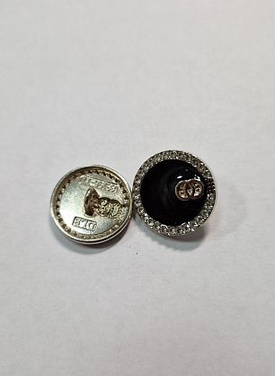 Пуговица металл серебро на ножке d-17мм черная с ободком из страз - в интернет-магазине тканей Тессутидея арт. F-5778