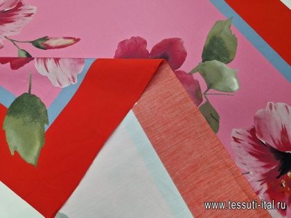 Хлопок купон (0,9м) (н)  цветочный рисунок на красном - итальянские ткани Тессутидея арт. 01-6873