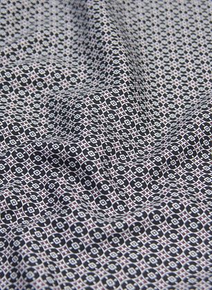 Хлопок стрейч костюмный дабл (н) черно-бело-красный геометрический принт - в интернет-магазине тканей Тессутидея арт. 01-6709