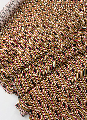 Плательная вискоза (н) черно-бело-розовый орнамент на бежевом - в интернет-магазине тканей Тессутидея арт. 04-1856