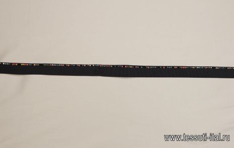 Тесьма репсовая со стразами ш-1,5см темно-синяя - итальянские ткани Тессутидея арт. F-6246