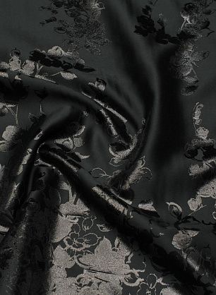 Жаккард с люрексом купон (1,5м) (н) черные цветы на черном - в интернет-магазине тканей Тессутидея арт. 03-7202