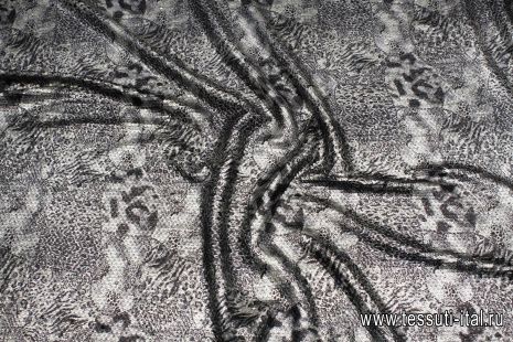 Плательная сетка расшитая пайетками (н) серо-черный змеиный принт - итальянские ткани Тессутидея арт. 03-7003