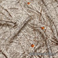 Шифон с люрексом (н) снегири на бело-коричневом - итальянские ткани Тессутидея арт. 10-3490