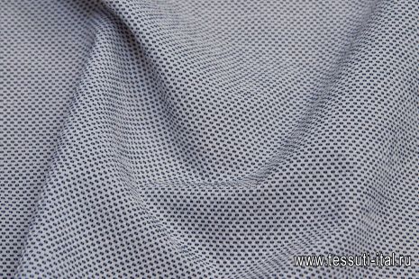 Сорочечная крэш стрейч (н) темно-синий стилизованный горох на белом - итальянские ткани Тессутидея арт. 01-6051