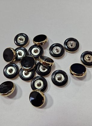 Пуговица на ножке d-15мм черная с золотым ободком - в интернет-магазине тканей Тессутидея арт. F-5841