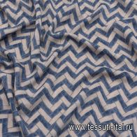 Шелк атлас (н) сине-бежевый геометрический орнамент - итальянские ткани Тессутидея арт. 10-2804